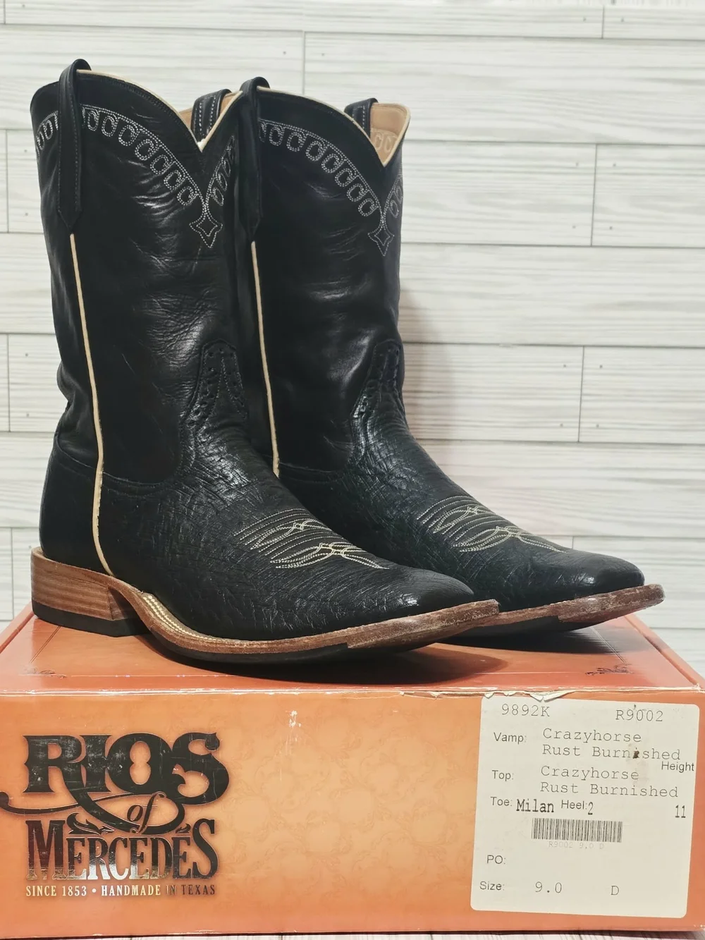 Rios of Mercedes Black Leather Cowboy Boots 9 D